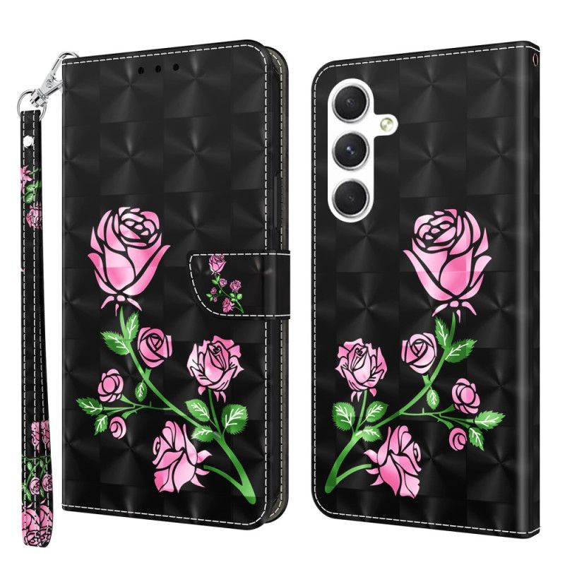 Fodral Samsung Galaxy S24 Plus 5g Rosa Blommor Med Rem