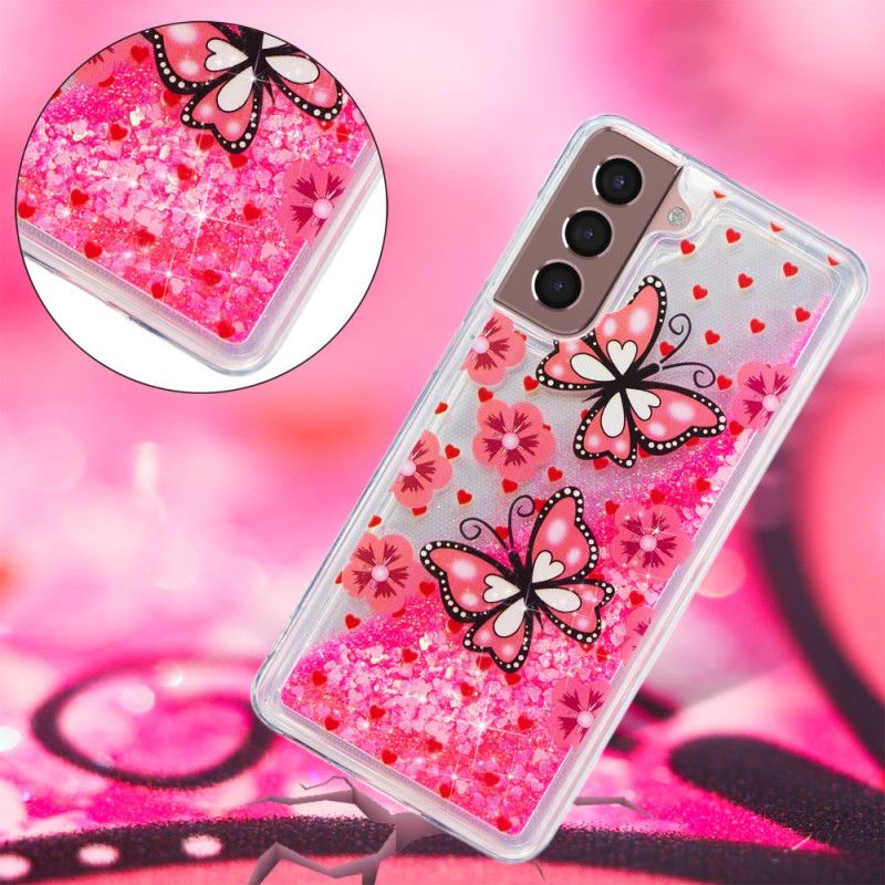 Skal Samsung Galaxy S24 Plus 5g Red Butterflies Liquid Glitter