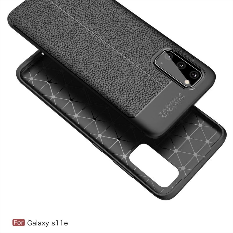 Skal för Samsung Galaxy S20 Svart Lychee-Lädereffekt Med Dubbla Linjer