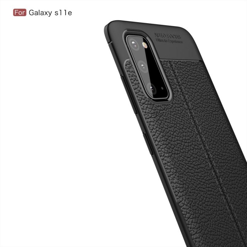 Skal för Samsung Galaxy S20 Svart Lychee-Lädereffekt Med Dubbla Linjer