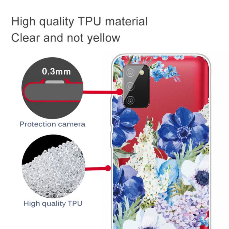 Skal Samsung Galaxy A02s Genomskinliga Akvarellblå Blommor