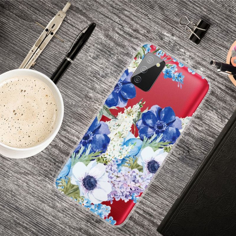 Skal Samsung Galaxy A02s Genomskinliga Akvarellblå Blommor