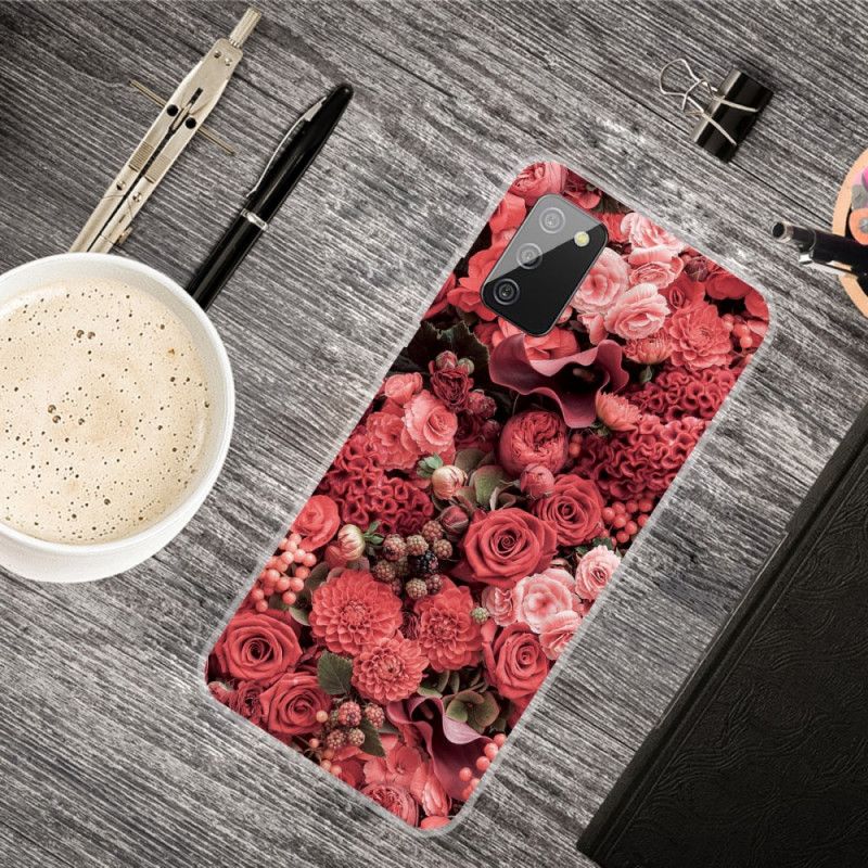 Skal Samsung Galaxy A02s Röd Intensiva Blommor