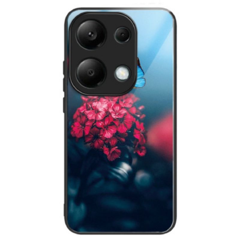 Skal Xiaomi Redmi Note 13 Pro 4g Röda Blommor Och Fjärilar I Härdat Glas