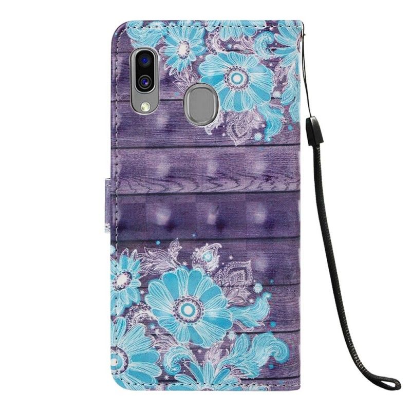 Läderfodral Samsung Galaxy A40 Mobilskal Blå Blommor