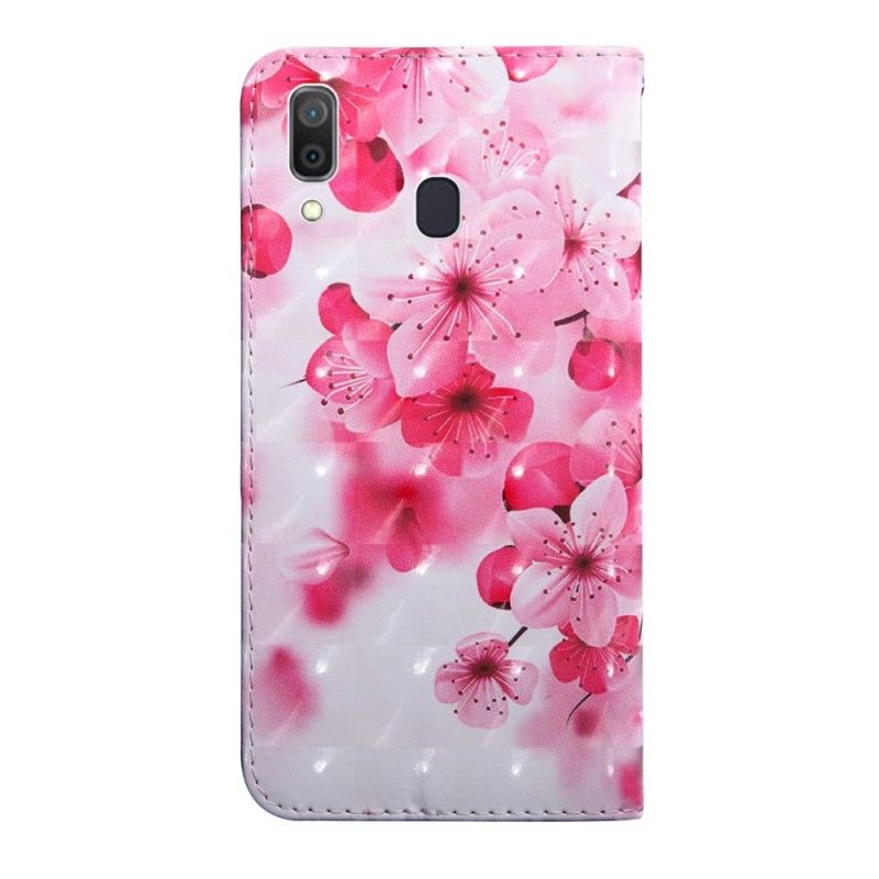 Läderfodral Samsung Galaxy A40 Mobilskal Rosa Blommor