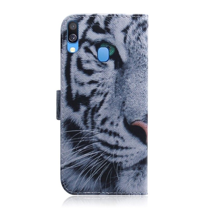 Läderfodral Samsung Galaxy A40 Mobilskal Tiger Ansikte