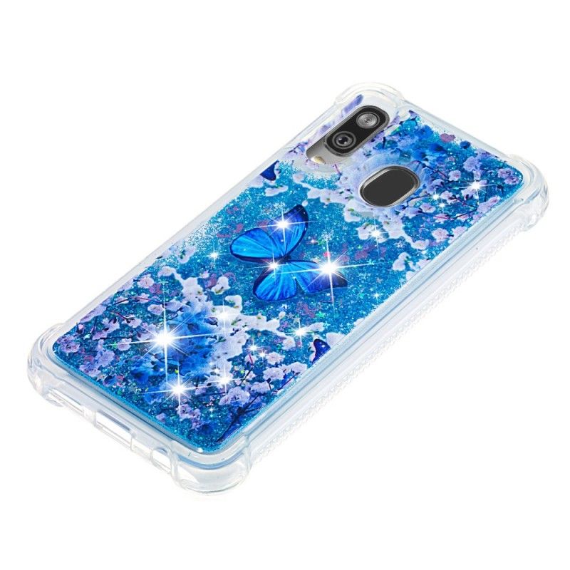 Skal Samsung Galaxy A40 Blå Glitterfjärilar