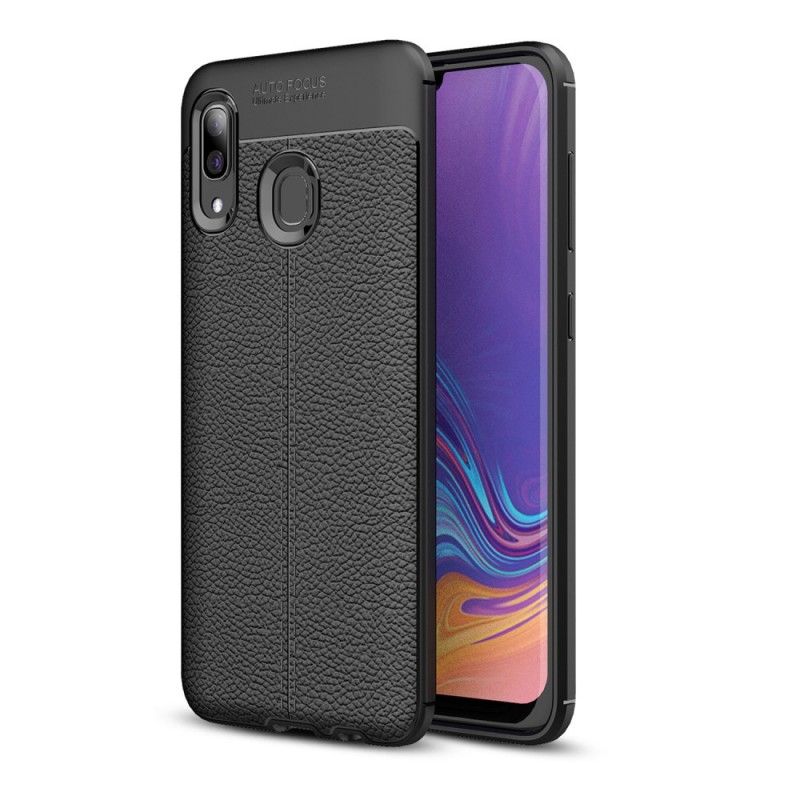 Skal Samsung Galaxy A40 Svart Lychéläder Med Dubbla Linjer