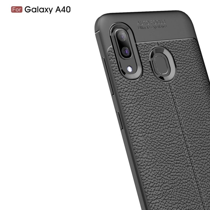 Skal Samsung Galaxy A40 Svart Lychéläder Med Dubbla Linjer