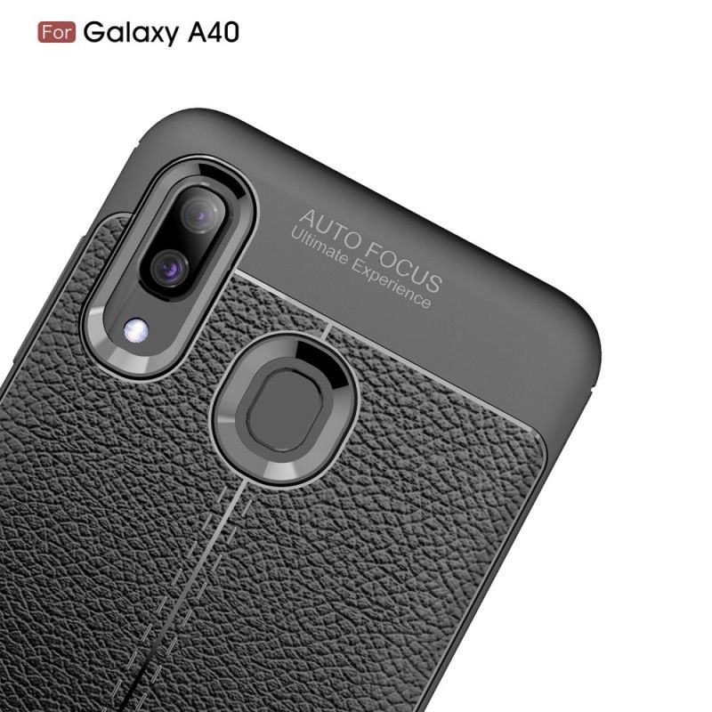 Skal Samsung Galaxy A40 Svart Lychéläder Med Dubbla Linjer