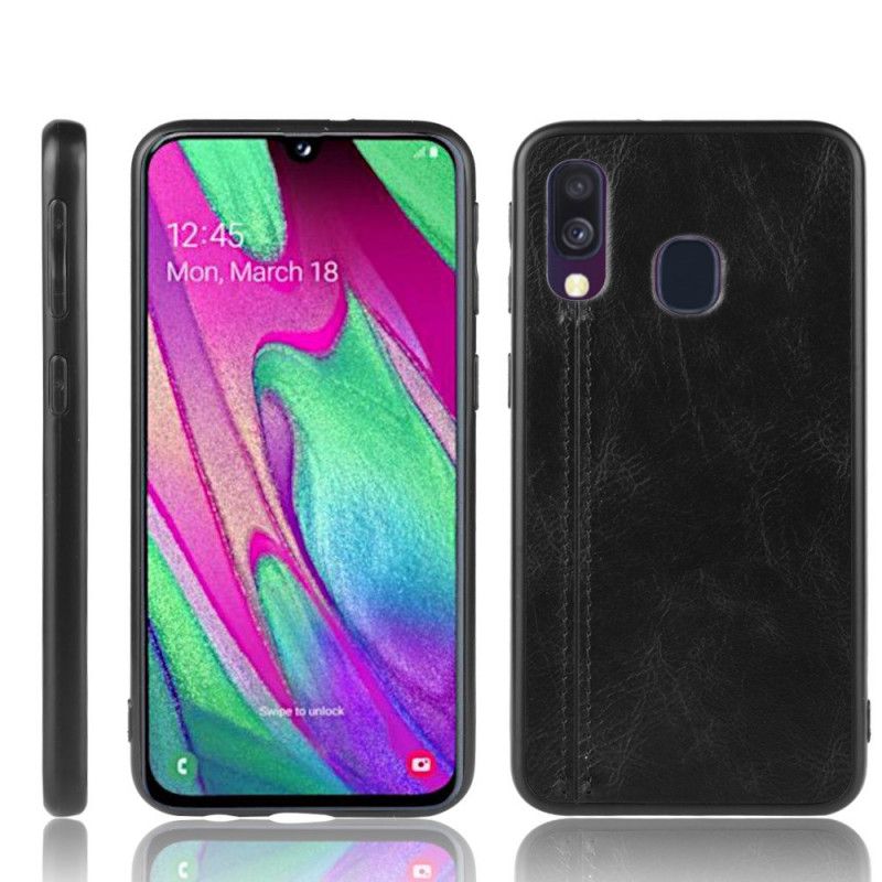 Skal Samsung Galaxy A40 Svart Sydd Lädereffekt