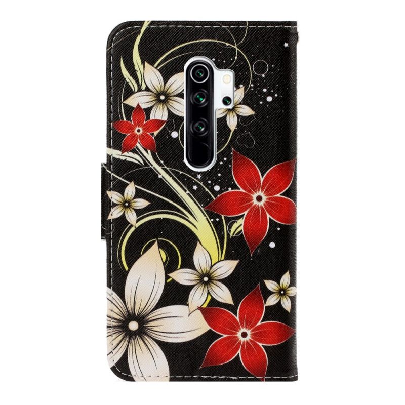 Läderskal Xiaomi Redmi Note 8 Pro Färgglada Blommor Med Rem