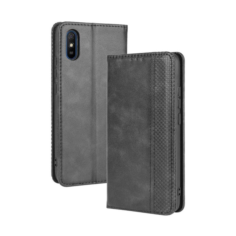 Folio-fodral Xiaomi Redmi 9A Svart Stiliserad Vintage Lädereffekt