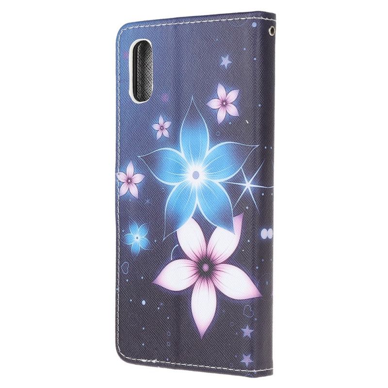 Läderfodral Xiaomi Redmi 9A Mobilskal Månblommor Med Rem