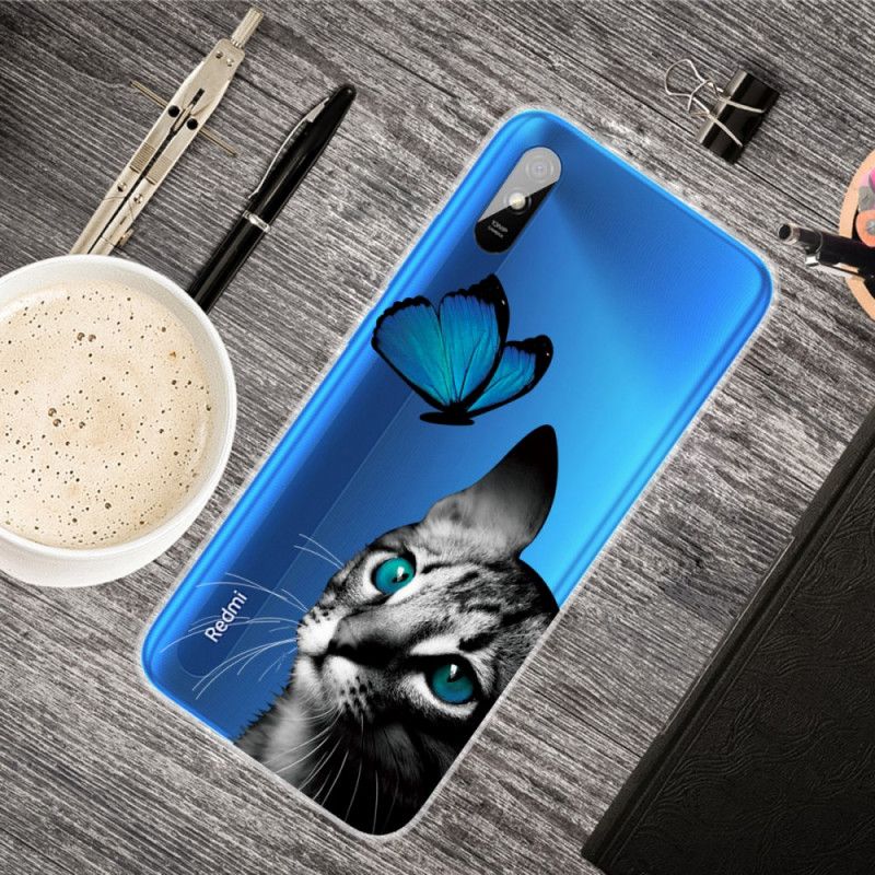 Skal för Xiaomi Redmi 9A Katt Och Fjäril