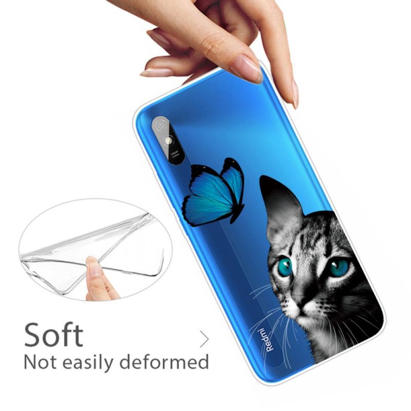 Skal för Xiaomi Redmi 9A Katt Och Fjäril