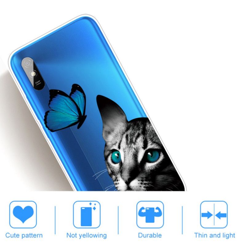 Skal för Xiaomi Redmi 9A Katt Och Fjäril