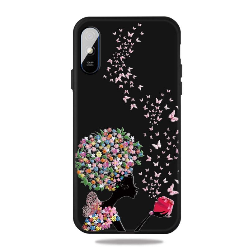 Skal Xiaomi Redmi 9A Kvinna Med Blommigt Huvud