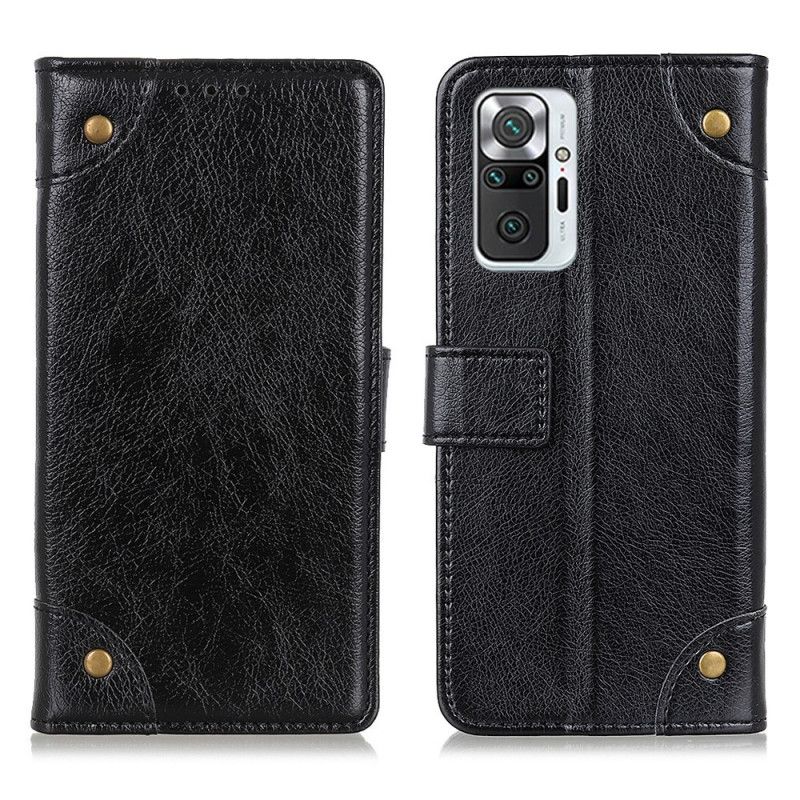 Fodral för Xiaomi Redmi Note 10 Pro Svart Vintage Nitar Nappaskinn Stil