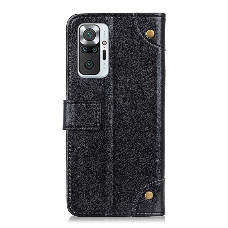 Fodral för Xiaomi Redmi Note 10 Pro Svart Vintage Nitar Nappaskinn Stil