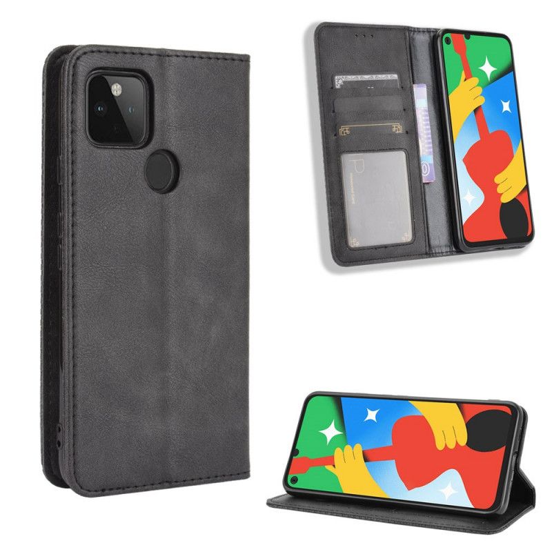 Folio-fodral Google Pixel 4A 5G Svart Stiliserad Vintage Lädereffekt