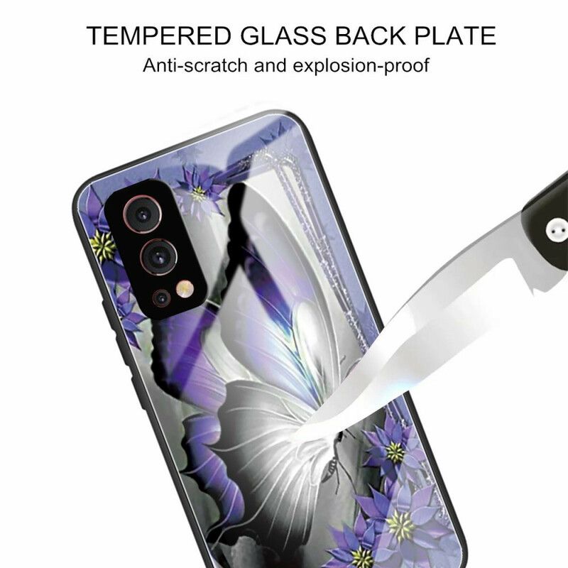 Skal Oneplus Nord 2 5g Lila Fjärilshärdat Glas