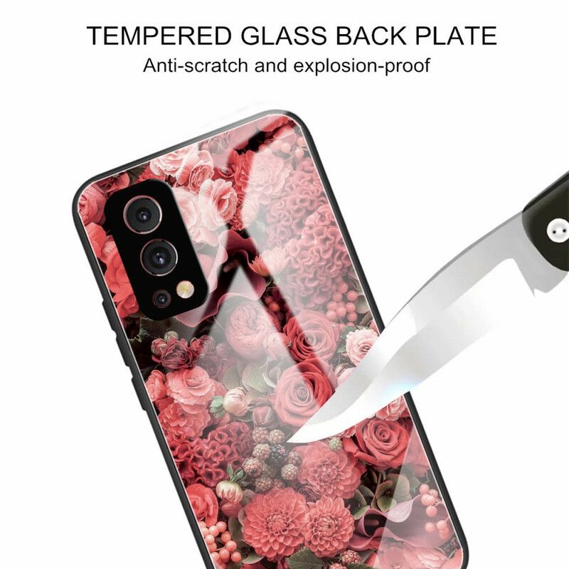 Skal Oneplus Nord 2 5g Rosa Blommor I Härdat Glas