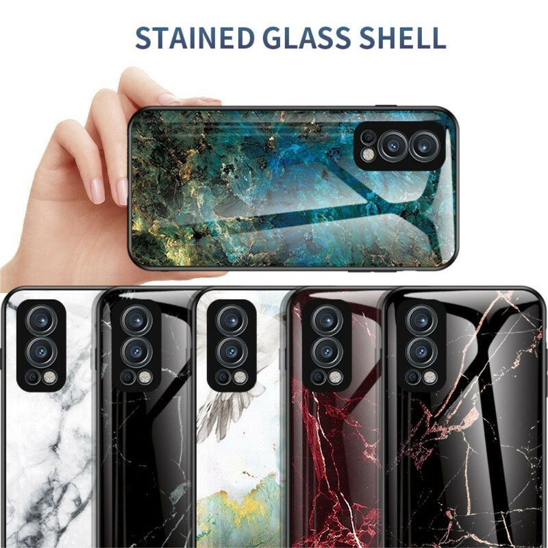 Skal Oneplus Nord 2 5g Telefonfodral Marmorfärger Härdat Glas