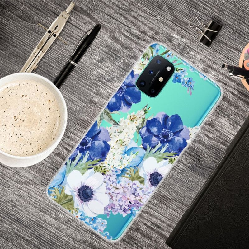 Skal för OnePlus 8T Genomskinliga Akvarellblå Blommor