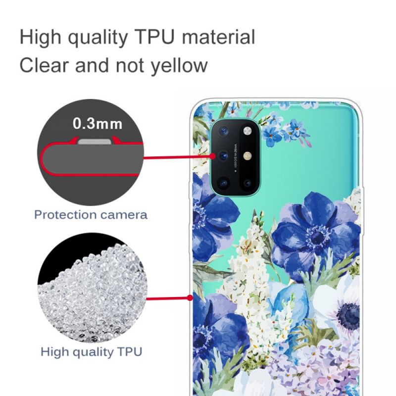 Skal för OnePlus 8T Genomskinliga Akvarellblå Blommor