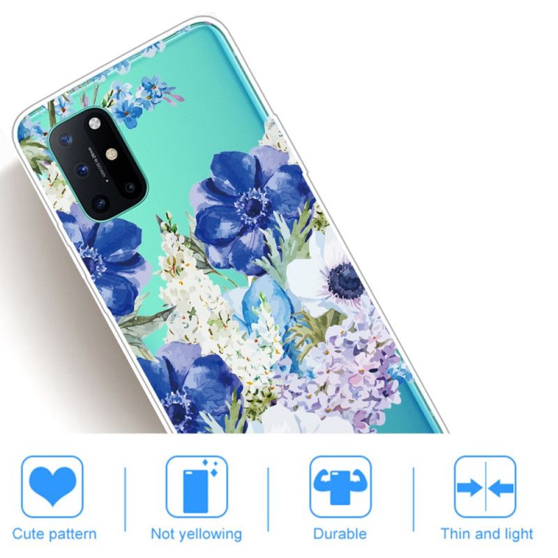 Skal för OnePlus 8T Genomskinliga Akvarellblå Blommor