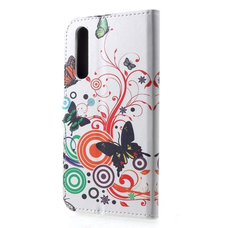 Läderfodral Huawei P30 Svart Mobilskal Fjärilar Och Blommor