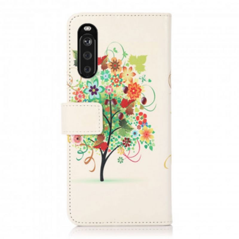 Läderfodral Sony Xperia 10 Iii Telefonfodral Blommande Träd