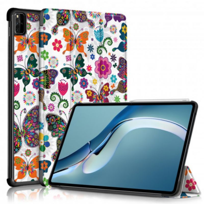 Smart Case Huawei Matepad Pro 12.6 (2021) Förstärkta Retrofjärilar Och Blommor