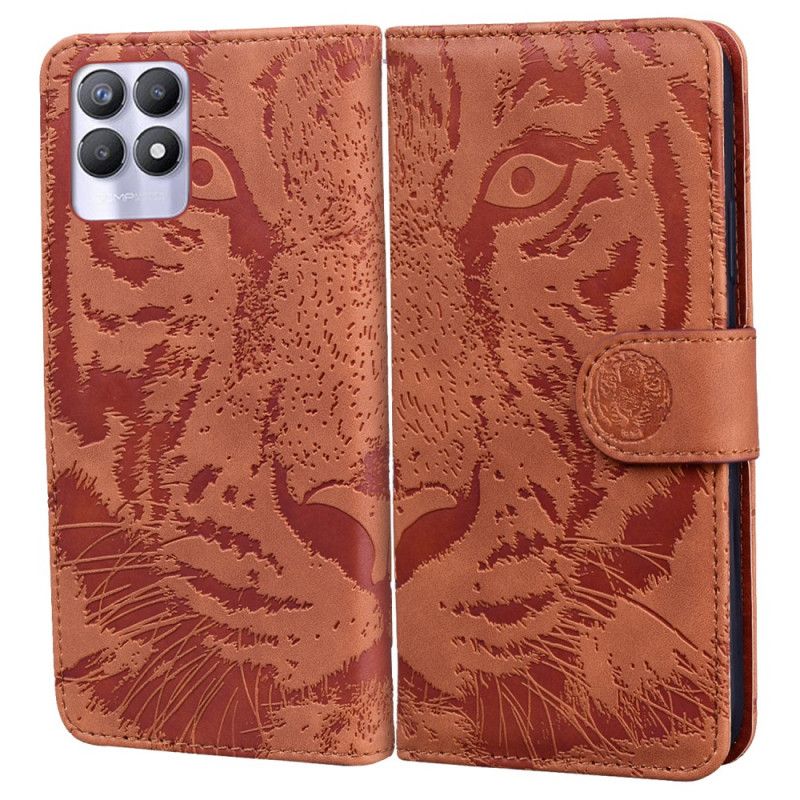 Läderskal Fodral Realme 8i Tiger Face Print