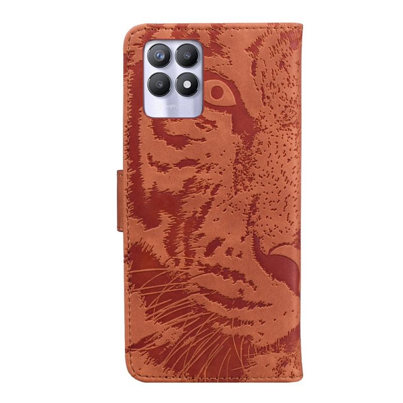 Läderskal Fodral Realme 8i Tiger Face Print