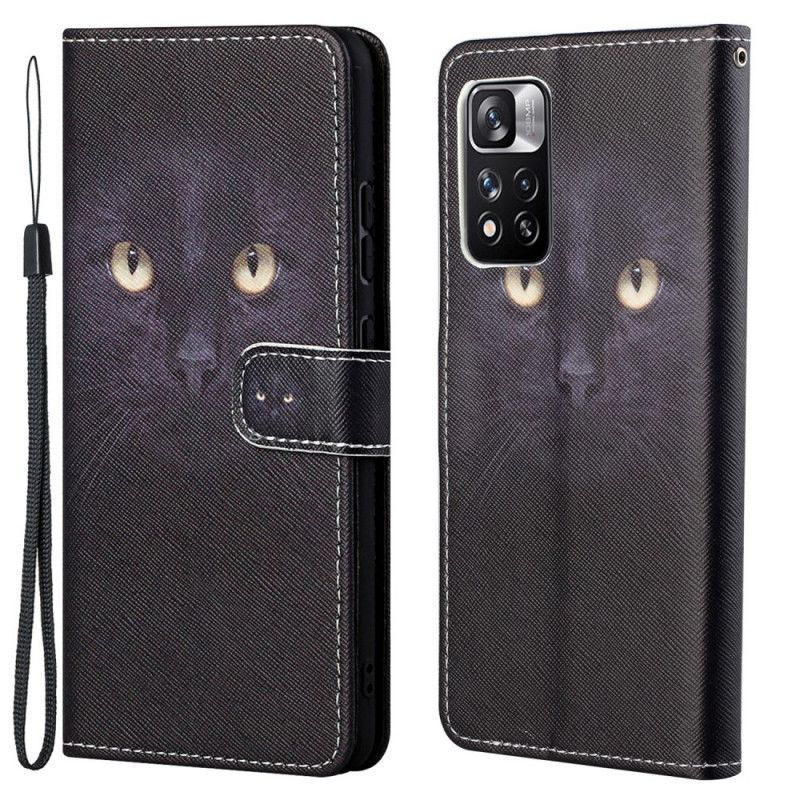 Läderfodral Xiaomi Redmi Note 11 Pro / Note 11 Pro Plus Telefonfodral Black Strappy Cat Eyes