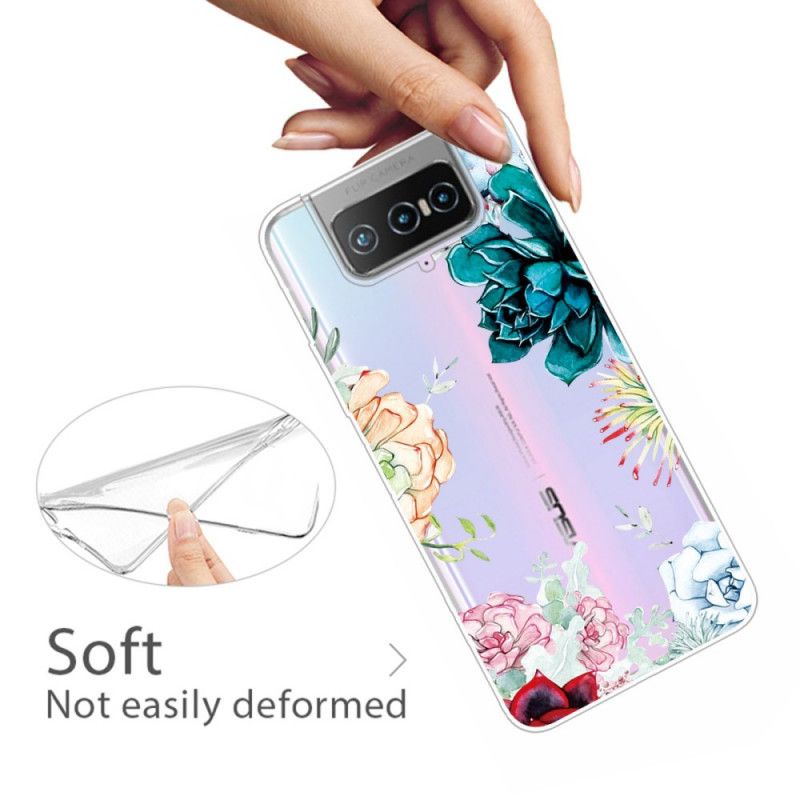 Skal Asus Zenfone 7 / 7 Pro Genomskinliga Akvarellblommor