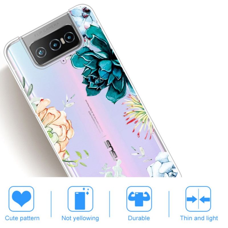 Skal Asus Zenfone 7 / 7 Pro Genomskinliga Akvarellblommor