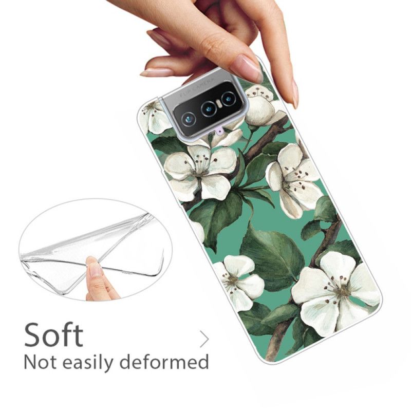 Skal Asus Zenfone 7 / 7 Pro Målade Vita Blommor