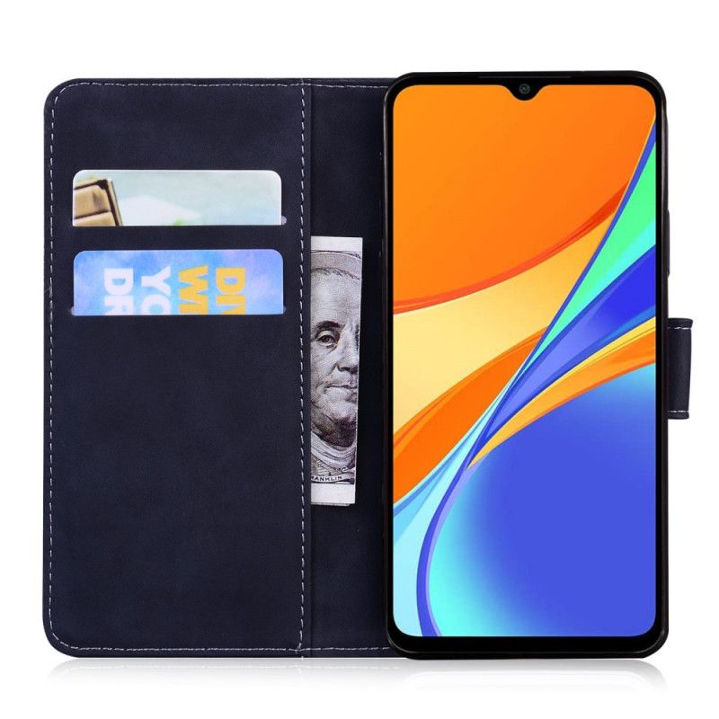 Läderfodral Xiaomi Redmi 9C Svart Mobilskal Tiger Ansiktstryck