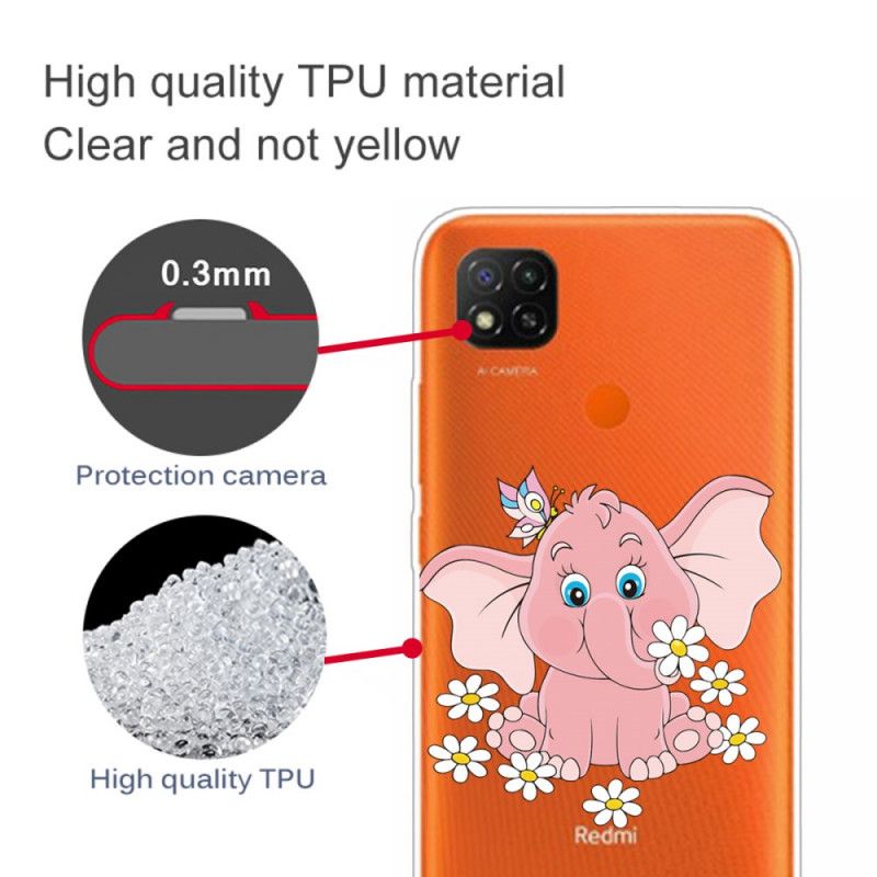 Skal för Xiaomi Redmi 9C Transparent Rosa Elefant