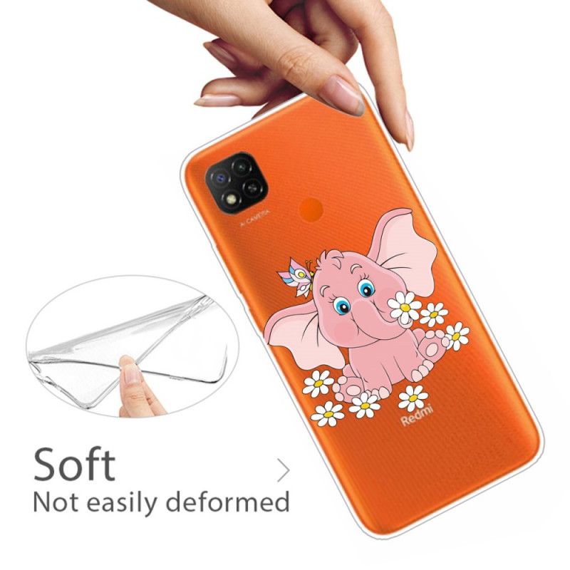 Skal för Xiaomi Redmi 9C Transparent Rosa Elefant