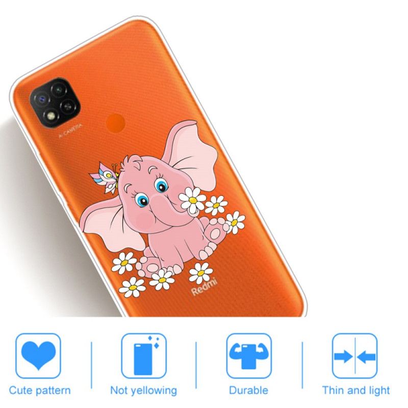 Skal för Xiaomi Redmi 9C Transparent Rosa Elefant