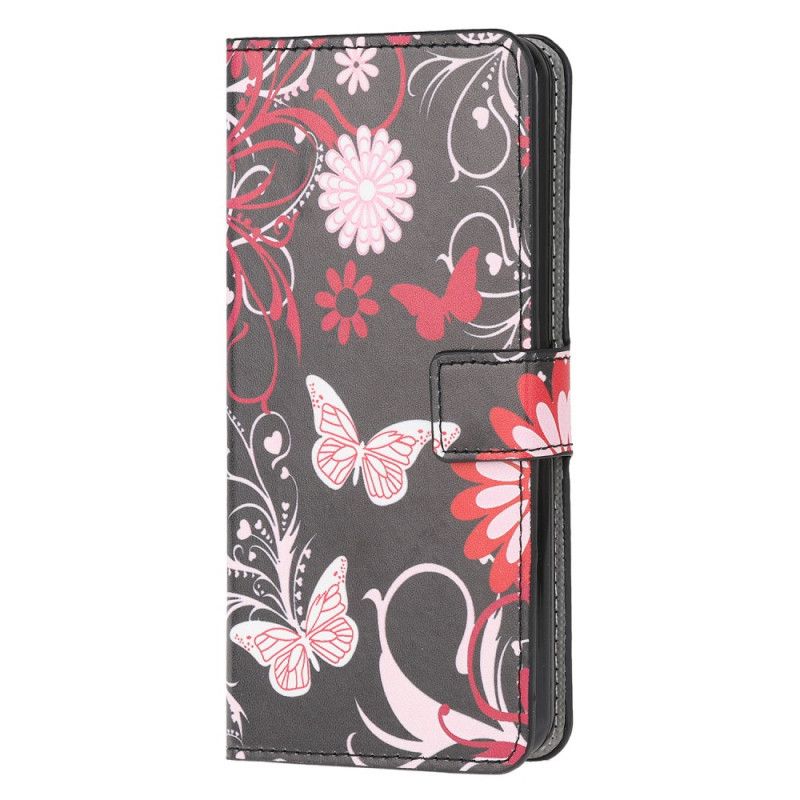 Skyddsfodral Xiaomi Redmi 9C Svart Fjärilar Och Blommor