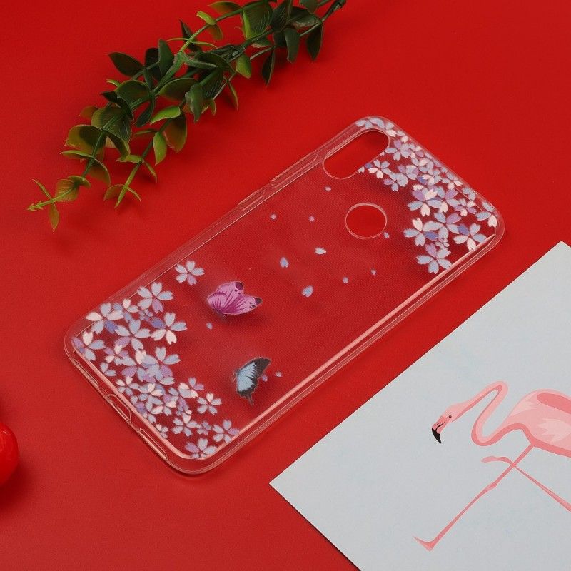 Skal för Xiaomi Redmi Note 7 Genomskinliga Fjärilar Och Blommor