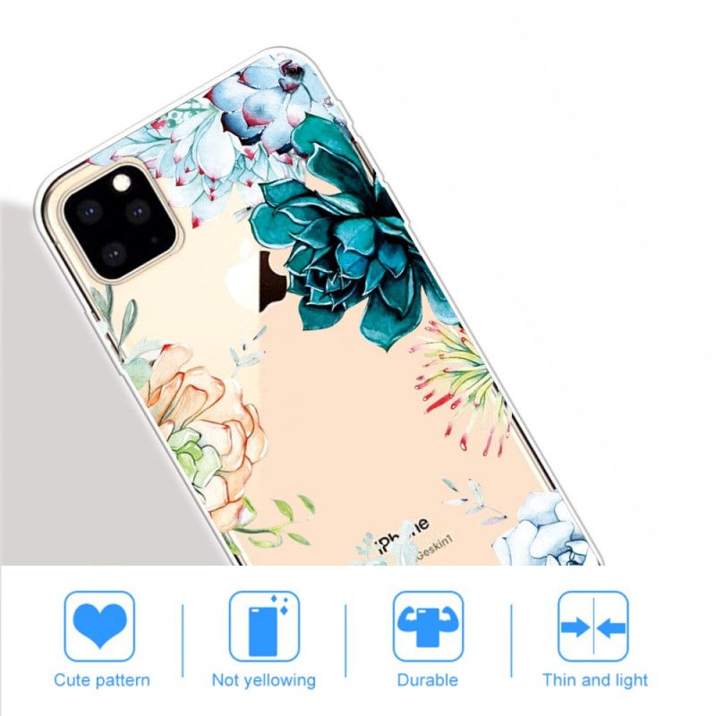 Skal för iPhone 11 Pro Max Genomskinliga Akvarellblommor