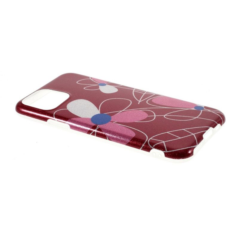 Skal för iPhone 11 Pro Max Röd Blommig Glitter