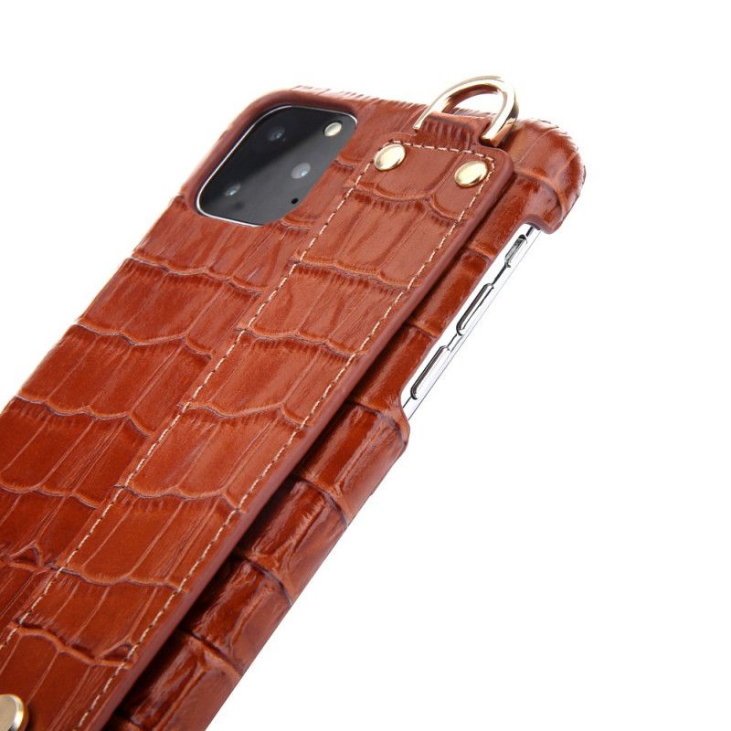 Skal iPhone 11 Pro Max Svart Äkta Krokodilstil Läder Med Rem